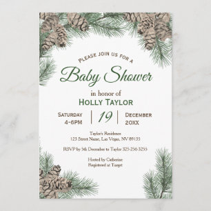 Convite para Chá de fraldas Pinecones Winter