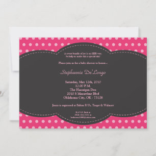 Convite para Chá de fraldas Polkadot Rosa 5x7