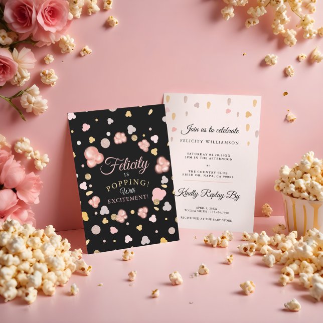Convite para Chá de fraldas Popcorn Popping Bursti (Bursting Popping Popcorn Baby Shower Invitation)