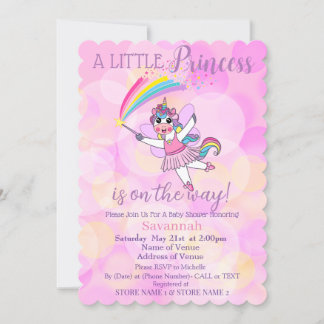Convite para Chá de fraldas Princesa Rosa Unicorn