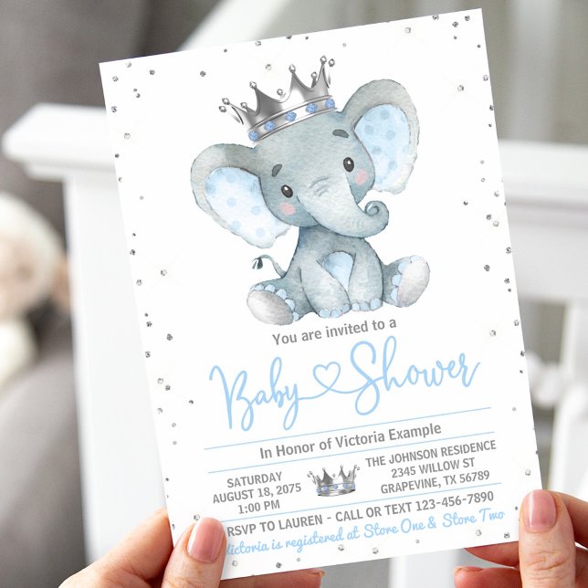 Convite para Chá de fraldas Príncipe Elefante (Boy cute elephant baby shower invitation. Instant download and printed invitations available.)