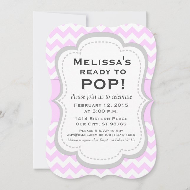 Convite para Chá de fraldas Pronto para Pop, Chevr (Frente)