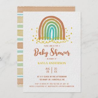 Convite para Chá de fraldas Rainbow Boho Watercolo