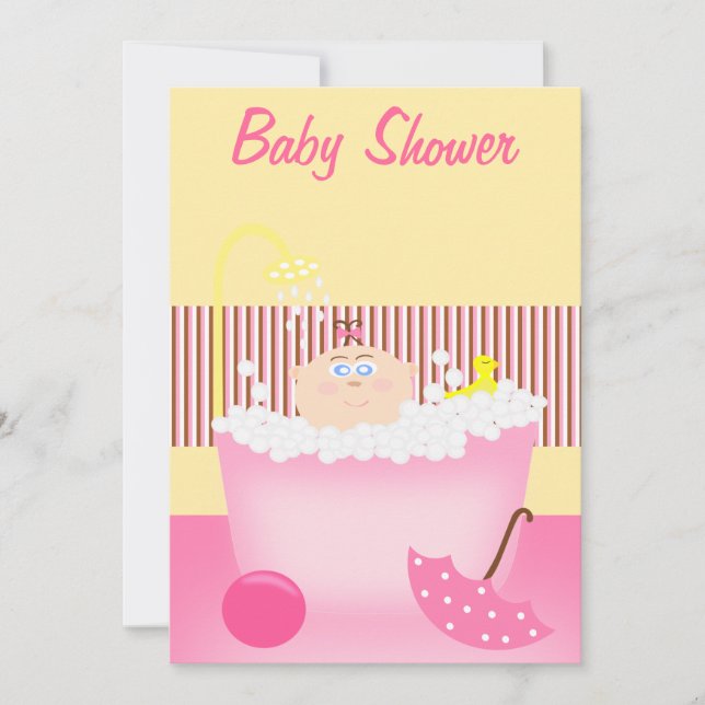 Convite para Chá de fraldas Repentsy Bathtub Rosa (Frente)