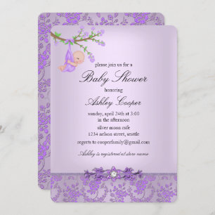 Convite para Chá de fraldas Rosa de jardim roxo