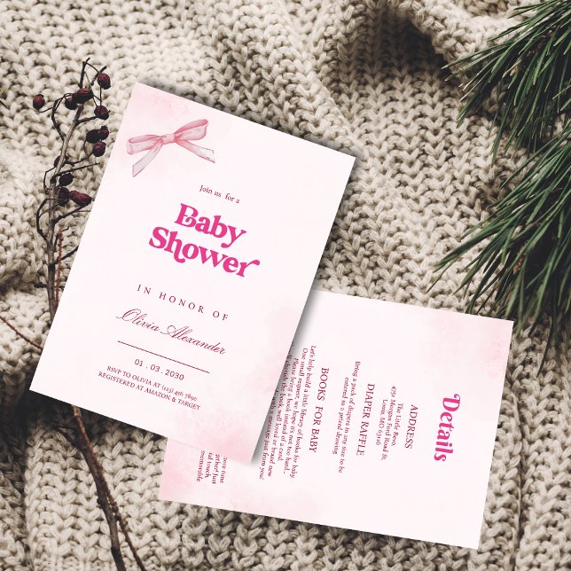 Convite para Chá de fraldas Rosa Elegante para Arc (Criador carregado)