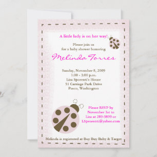 Convite para Chá de fraldas Rosa Mod Ladybug 5x7
