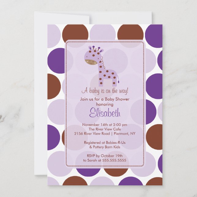Convite para Chá de fraldas Roxo Girafa (Frente)