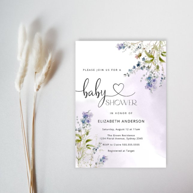 Convite para Chá de fraldas Russo Blue Wildflower (Criador carregado)