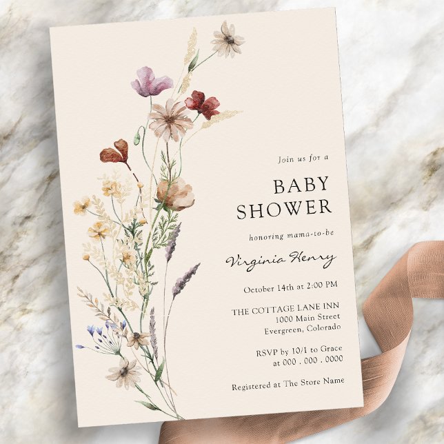 Convite para Chá de fraldas Rustic Floral Boho (Rustic Boho Floral Baby Shower Invitation
)