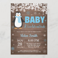 Convite para Chá de fraldas Rustic Penguin Winter