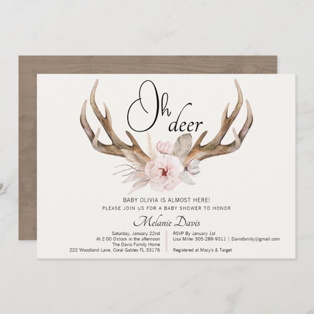 Convite para Chá de fraldas Rustic Woodland - Wate (Frente/Verso)