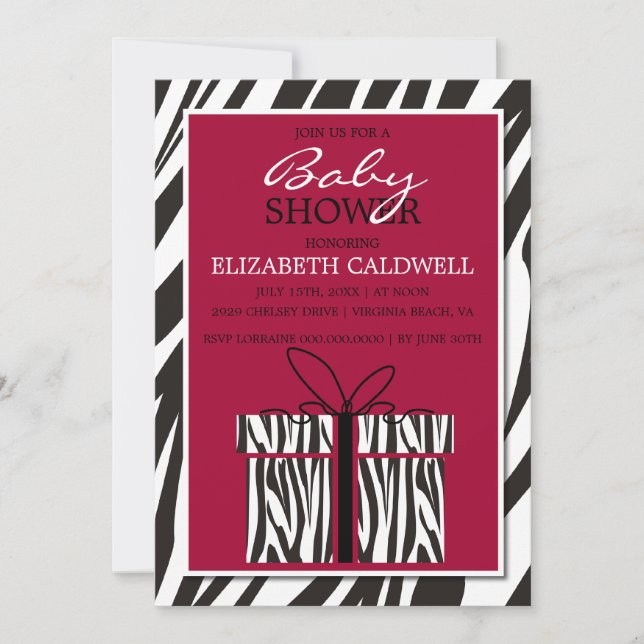 Convite para Chá de fraldas Sassy Zebra (Frente)