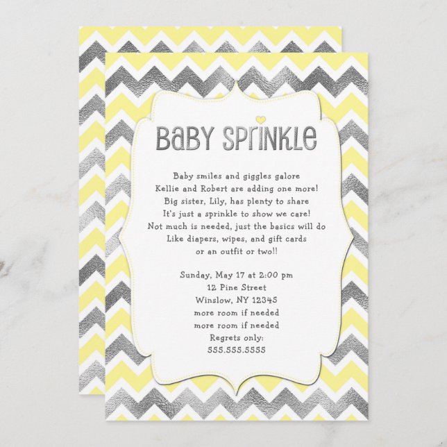 Convite para chá de fraldas Silver Baby Sprinkle (Frente/Verso)