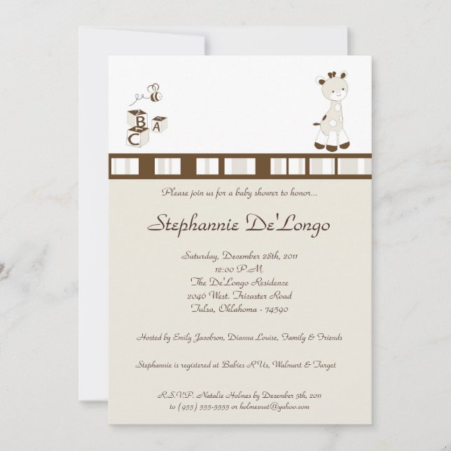 Convite para Chá de fraldas Snicker Doodle Giraffe (Frente)