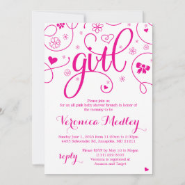 Convite para Chá de fraldas Super Girly Rosa Quent