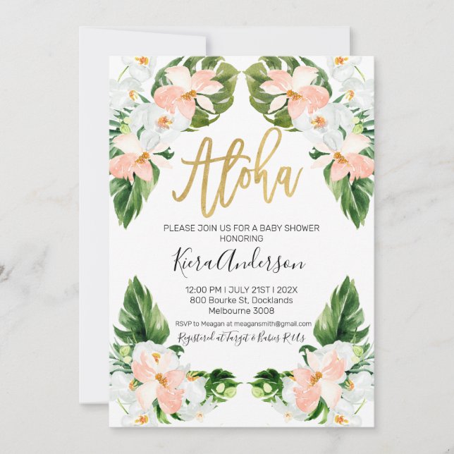 Convite para chá de fraldas tropical para garotas  (Frente)