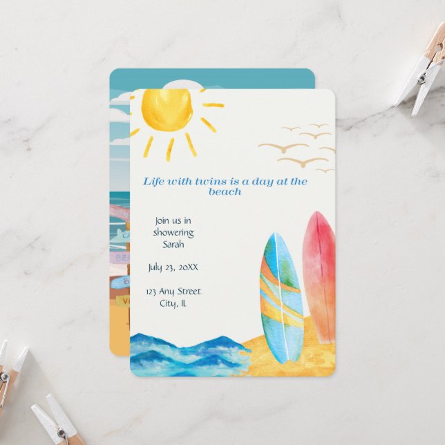 Convite para Chá de fraldas Twin Beach (Frente/Verso In Situ)