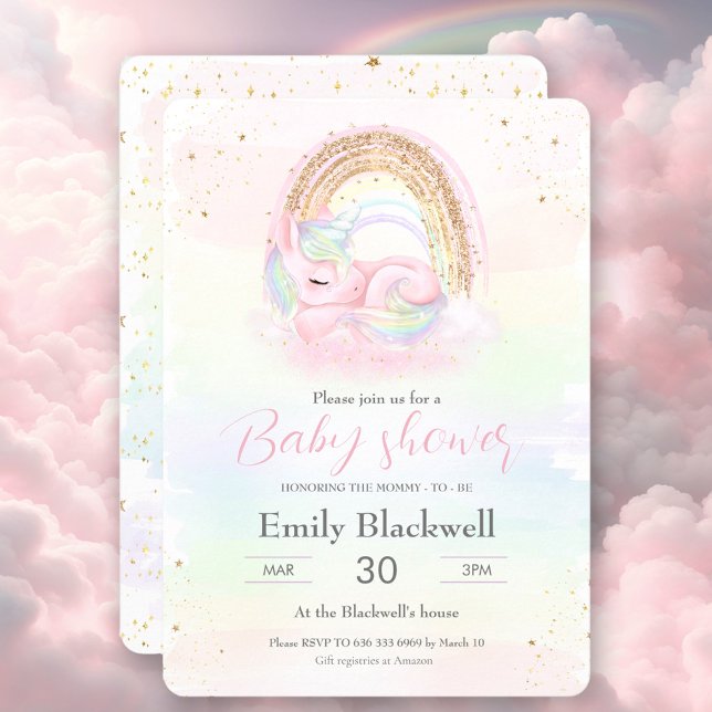 Convite para Chá de fraldas Unicorn Pastel Girl (Unicorn Pastel Girl Baby Shower Invitation)