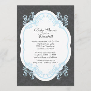 Convite para Chá de fraldas Vintage Blue Damask B