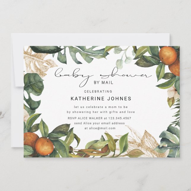 convite para chá de fraldas virtual da fruta tropi (Frente)