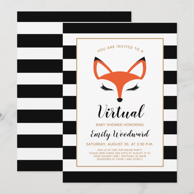 Convite para Chá de fraldas Virtual de Rosto Cortê (Frente/Verso)