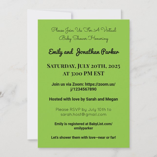 Convite para Chá de fraldas Virtual Elegante (Frente)