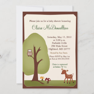 Convite para Chá de fraldas Woodland Forest 5 x 7