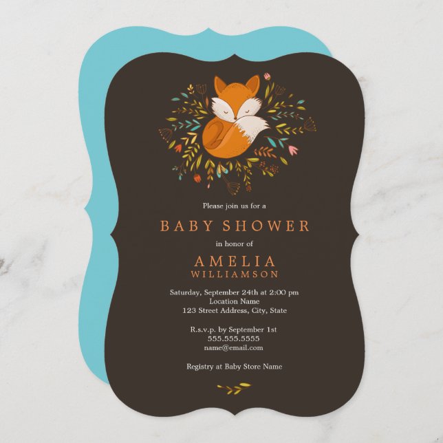 Convite para Chá de fraldas Woodland Fox (Frente/Verso)