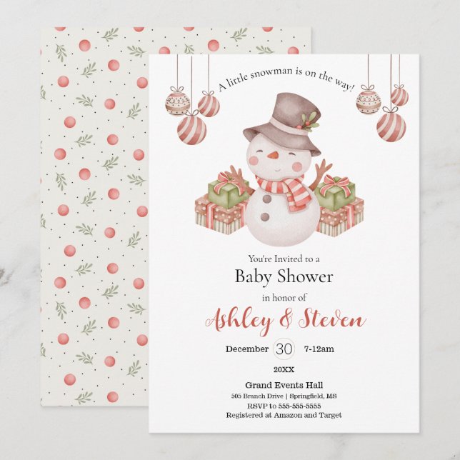 Convite para Chá de fraldas Woodland Snowman (Frente/Verso)