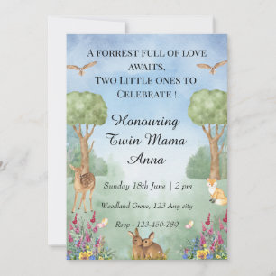 Convite para Chá de fraldas Woodland Twin