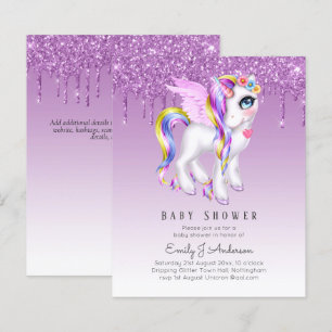Convite para Chá de Garota do Unicórnio Glitter