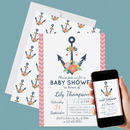 Convite para Chá de Garota Floral Anchor Náutica