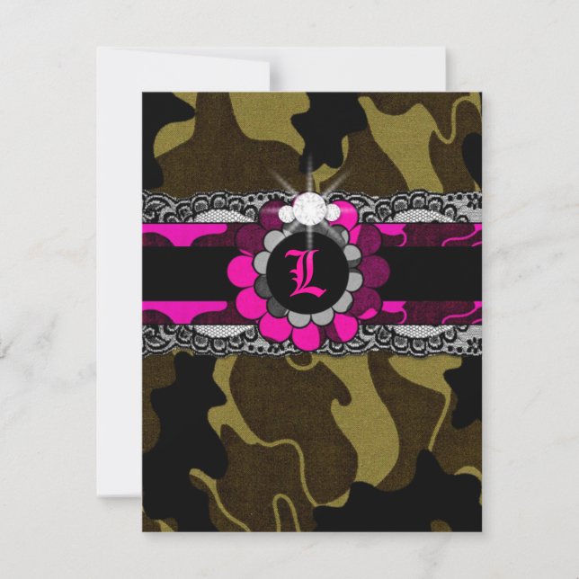 Convite para Chá de Lingerie de Camo Rosa 311-Hott (Frente)