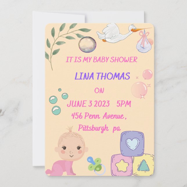 Convite para Chá de Menina (Frente)