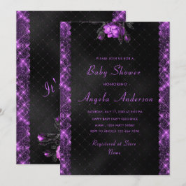 Convite para Chá de Menina com Frame Roxo