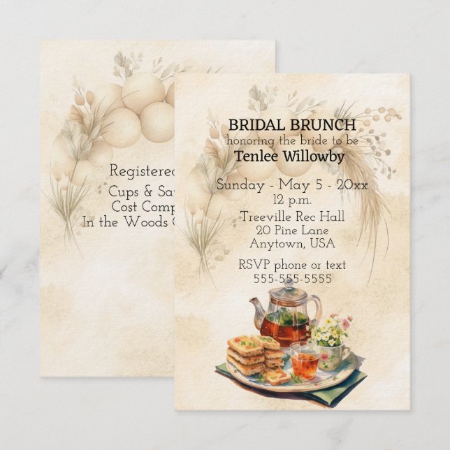 Convite para Chá de Noiva Brunch de Casamento (Frente/Verso)