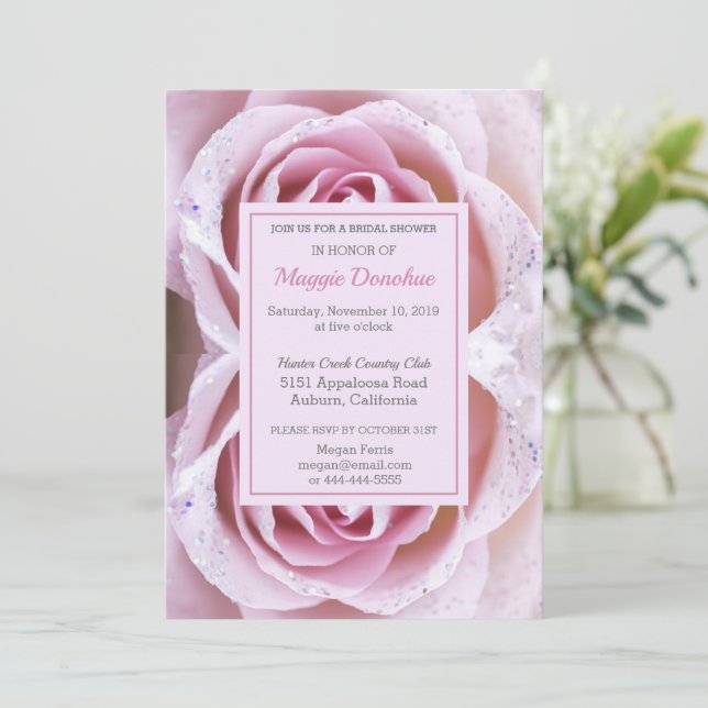 Convite para Chá de Noiva Chic Pink Rose (Em pé/Frente)