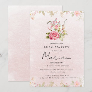Convite para Chá de Noiva com Tema de Bule Floral