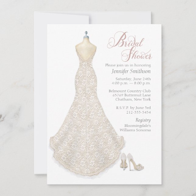 Convite para Chá de Noiva com Vestido de Noiva e S (Frente)
