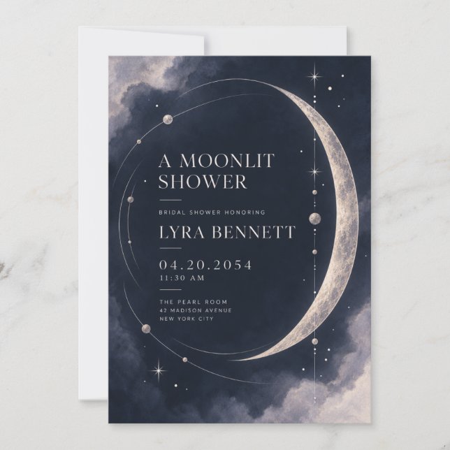 Convite para Chá de Noiva | Lua Celestial Prateada (Frente)