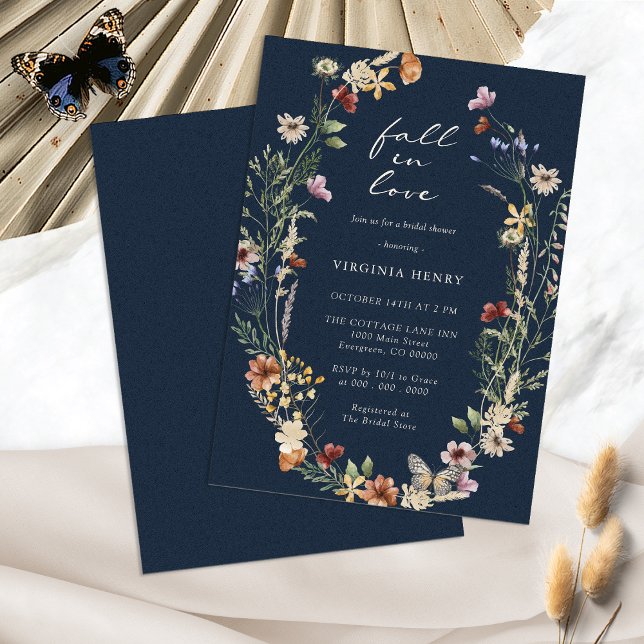 Convite para Chá de Noiva Navy Fall In Love (Navy Blue Fall In Love Bridal Shower Invitation by Painted Paperie
)