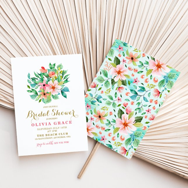 Convite para chá de noiva tropical floral de praia (Criador carregado)