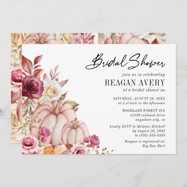 Convite para Chá de panela de Abóbora Rosa de outo (Frente/Verso)