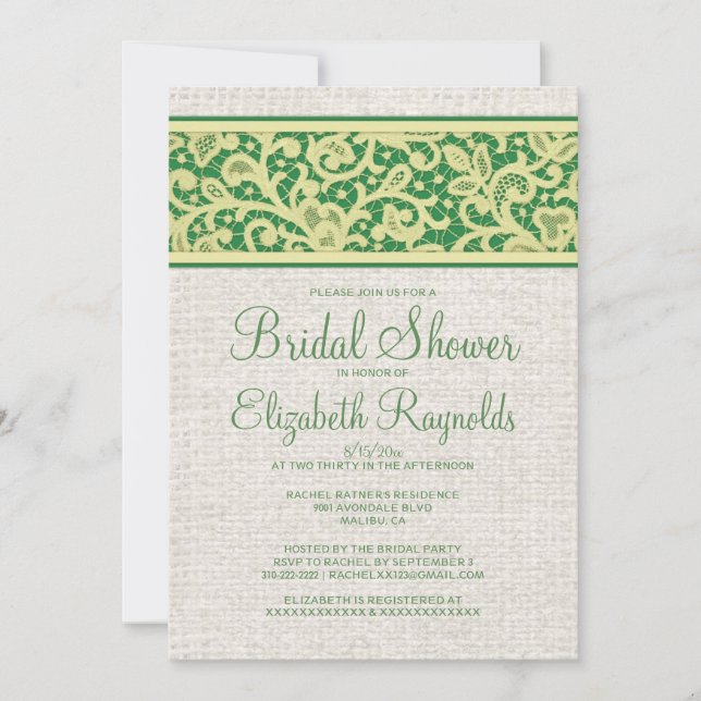 Convite para Chá de panela de Burlap Verde Amarelo (Frente)