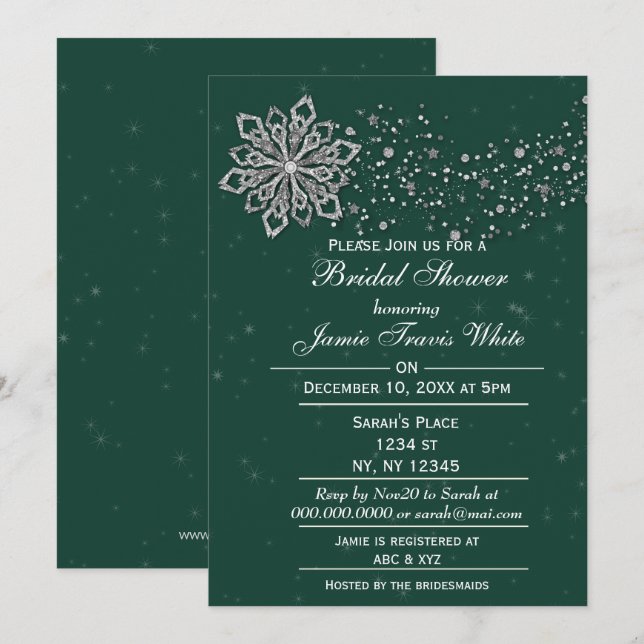 convite para Chá de panela de inverno verde e prat (Frente/Verso)