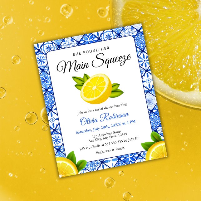 Convite para Chá de panela de limão mediterrânico (Budget She Found Her Main Squeeze Mediterranean Lemon Bridal Shower Invitation    )