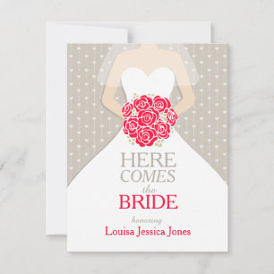 Convite para chá de panela do rosa vermelha buquê 