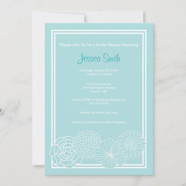 Convite para Chá de panela Floral Azul Moderno (Frente)