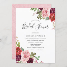 Convite para Chá de panela Floral Cinza-Rosa Blush